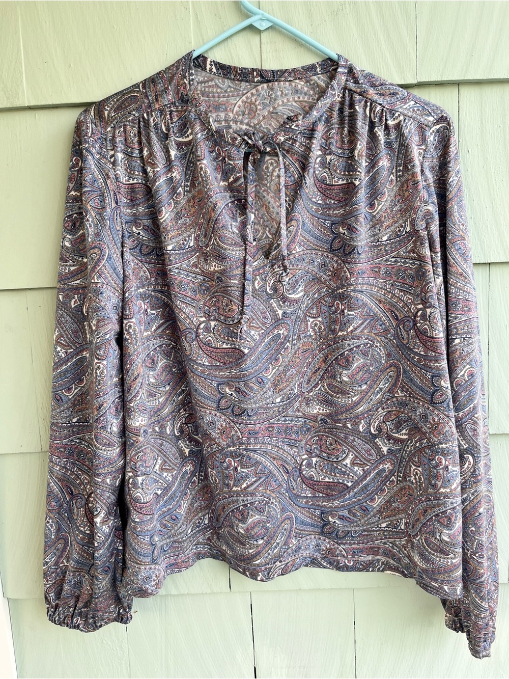Vintage Paisley Tie-Neck Long Sleeve Top - Multicolor